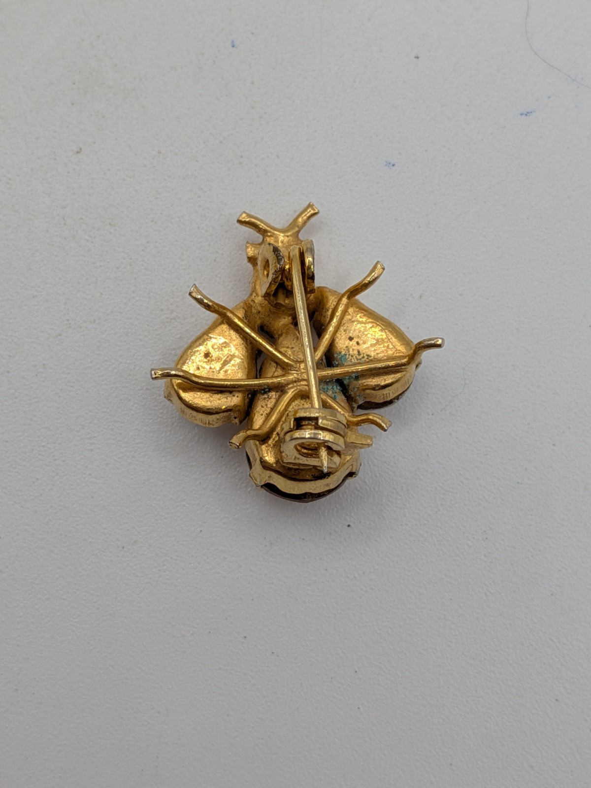 Vintage Yellow Amber Gold Tone Fly Insect Bug Brooch Scatter Pin Rhinestone