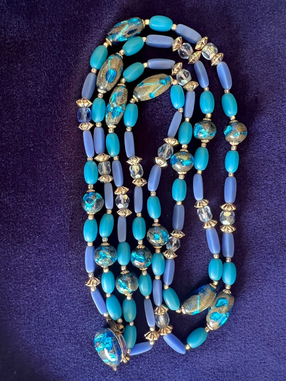 Murano Glass Beaded 2 Strand Necklace 22 Inches Long Blue