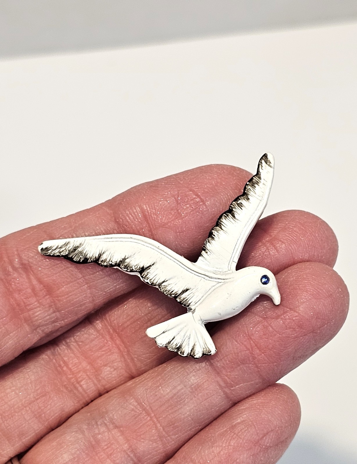 Steven Marc seagull brooch white black enamel