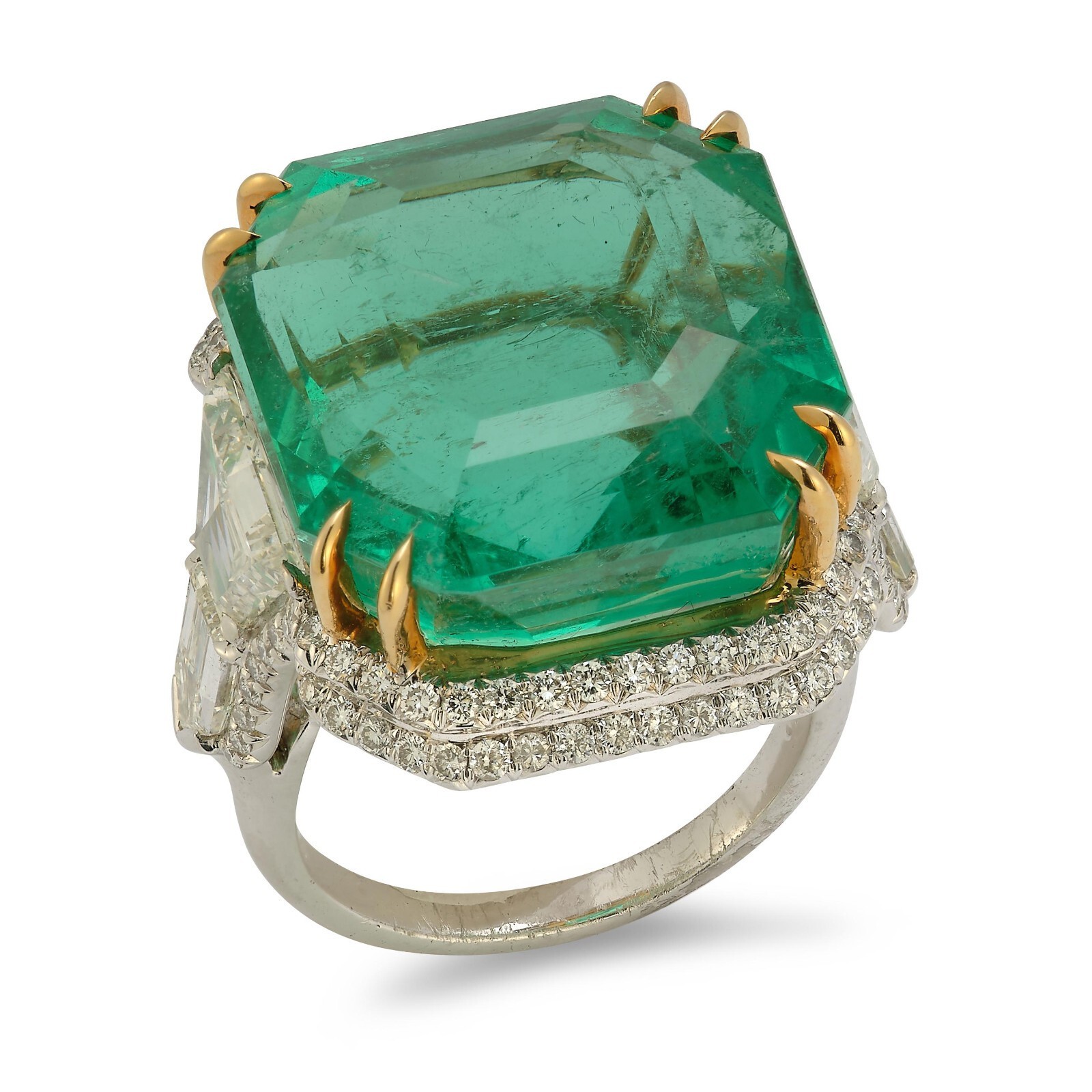 Huge 28Ct Green Emerald CZ-Stone Celebrity Inspired Wedding Ring In 925 Silver