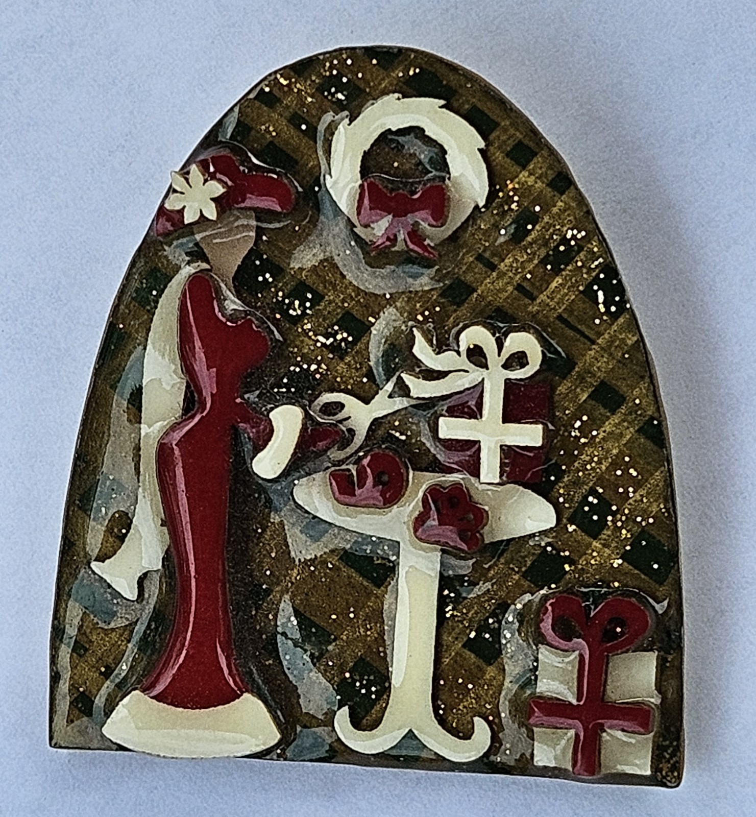 HTF Ultra Rare Lucinda Pin Vtg Christmas, Red Hat, Early Logo Label, Gifts