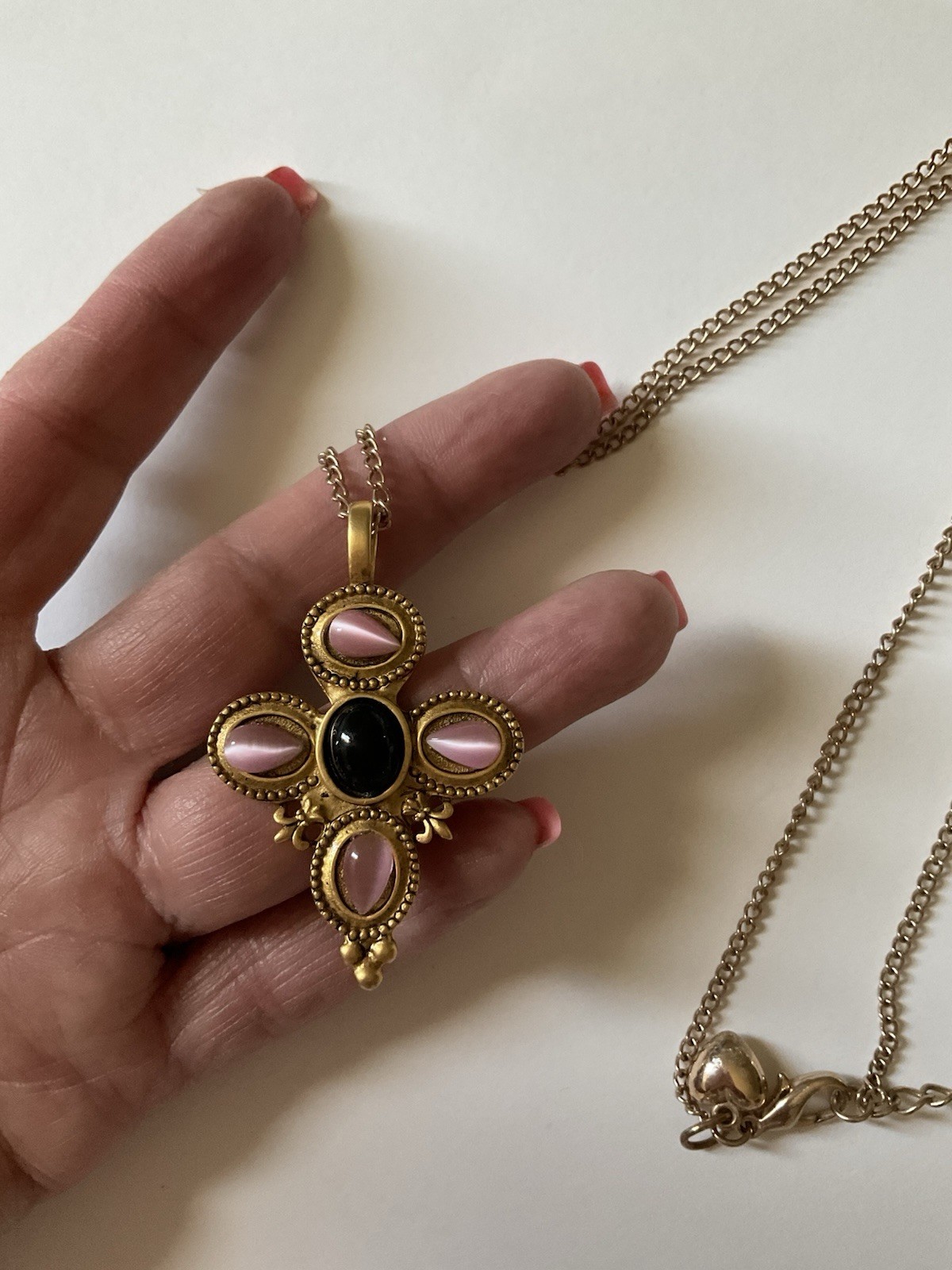 Vintage Goltone Necklace With Cross Pendant 29’ in Chain 2 in X 1.5 in