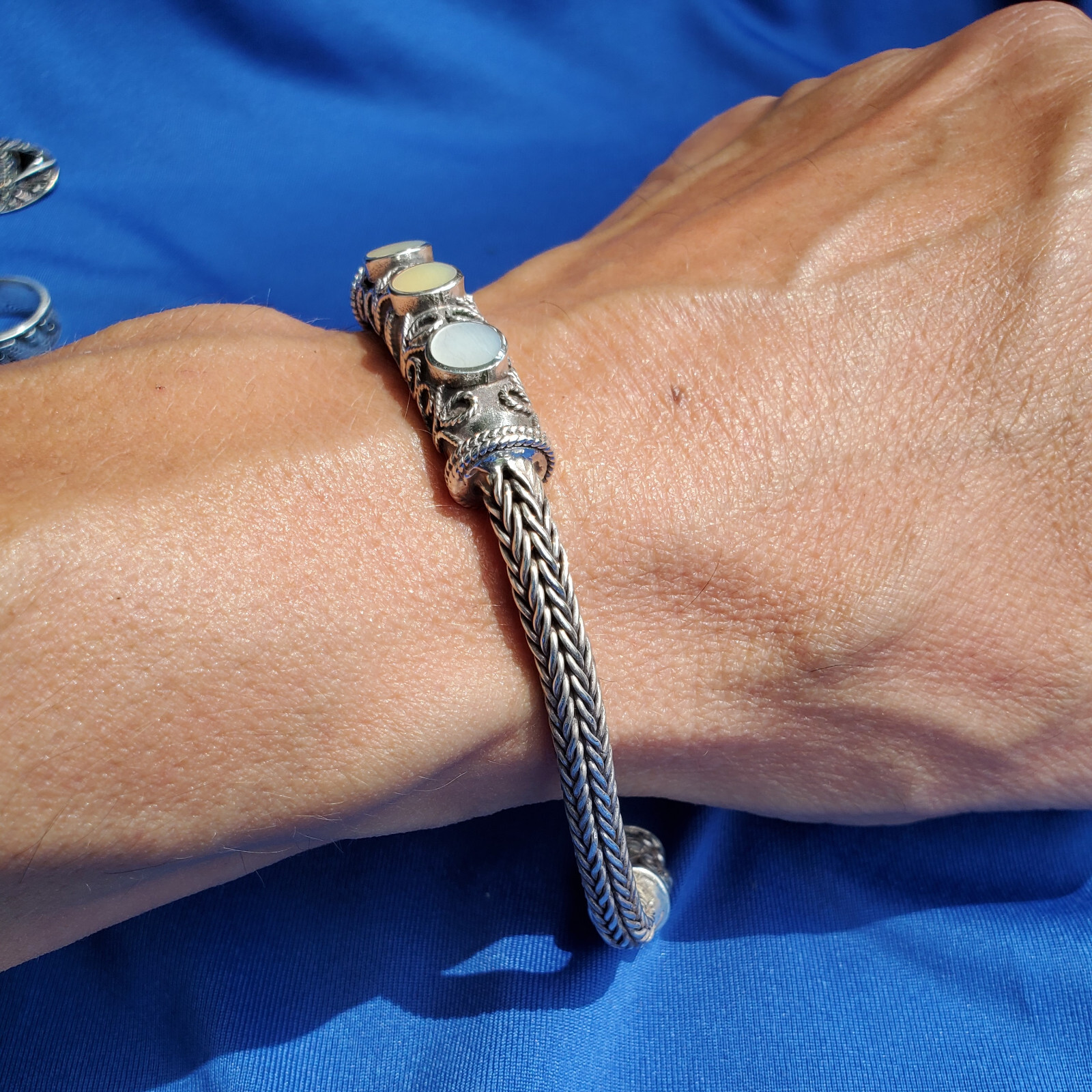 Byzantine 925 STERLING SILVER Bracelet Woven Braided FLEXIBLE Bangle Chain 7.75″