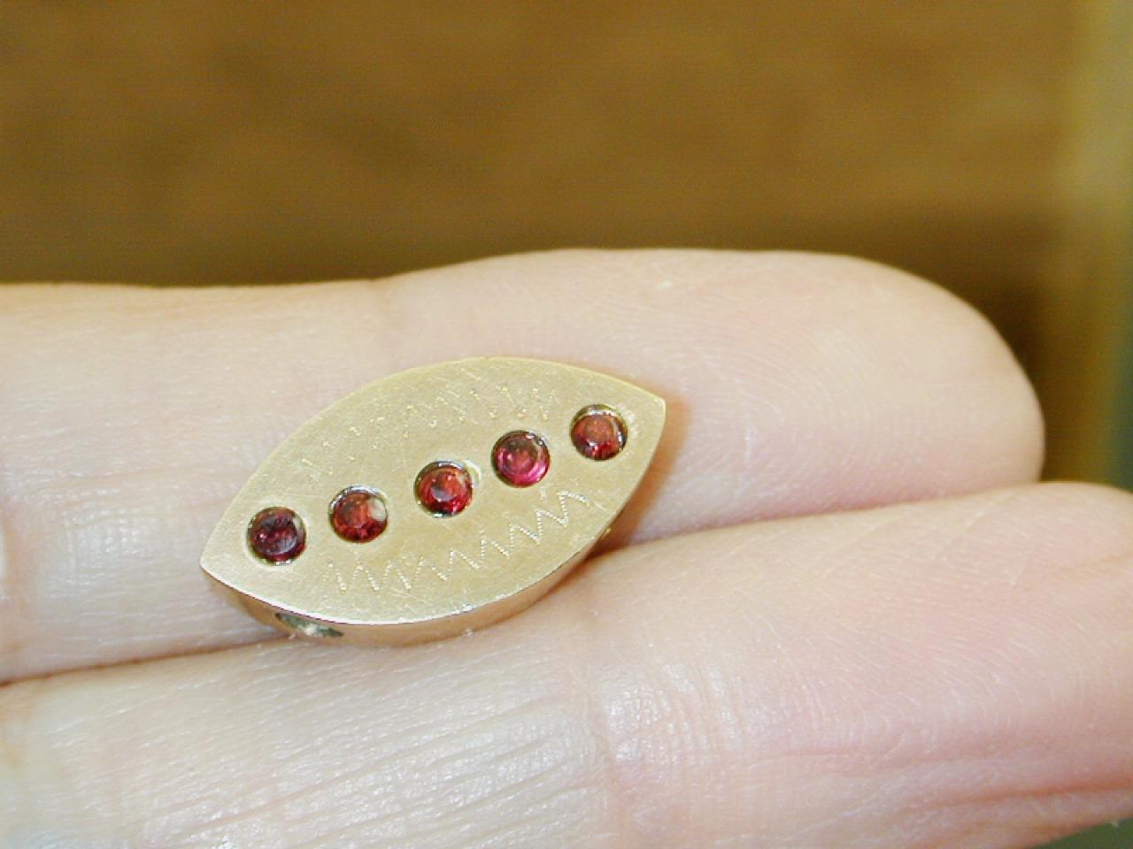 ESTATE 14k Artisan Slide Charm 5 Rhodolite Garnets HUGE