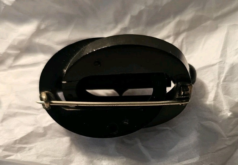 Antique Victorian Black Mourning Jewelry Lot (3) Brooch Pins Gutta Percha Enamel