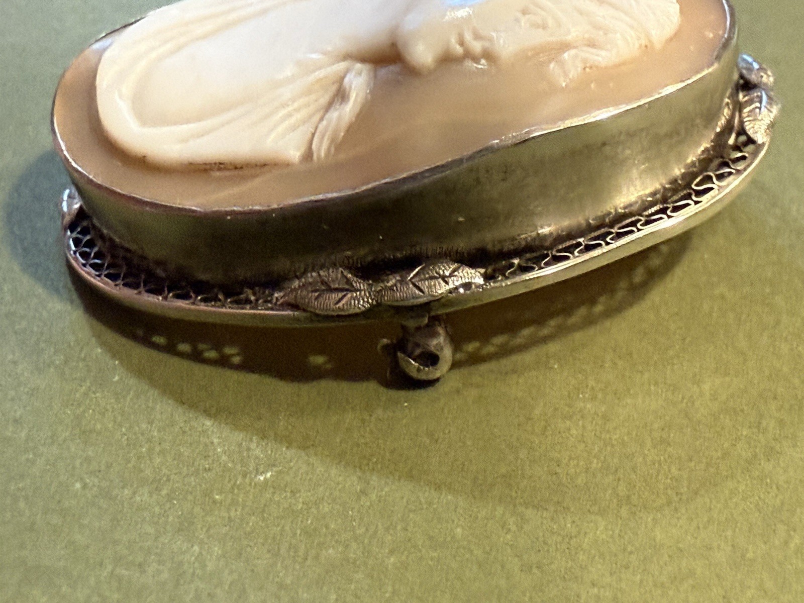 Vintage Ornate Sterling Silver Angel Skin Coral Cameo / 2″ x 1.5″ / BEAUTIFUL