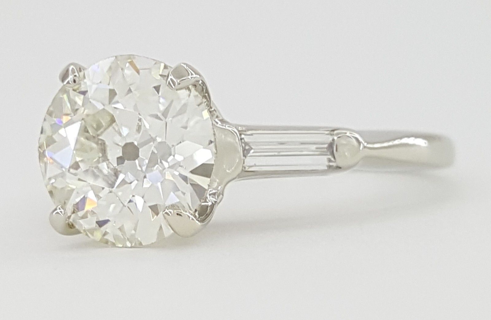 Antique Old European Cut Diamond Engagement Ring 3-Stone 1.66 ct 14K White Gold