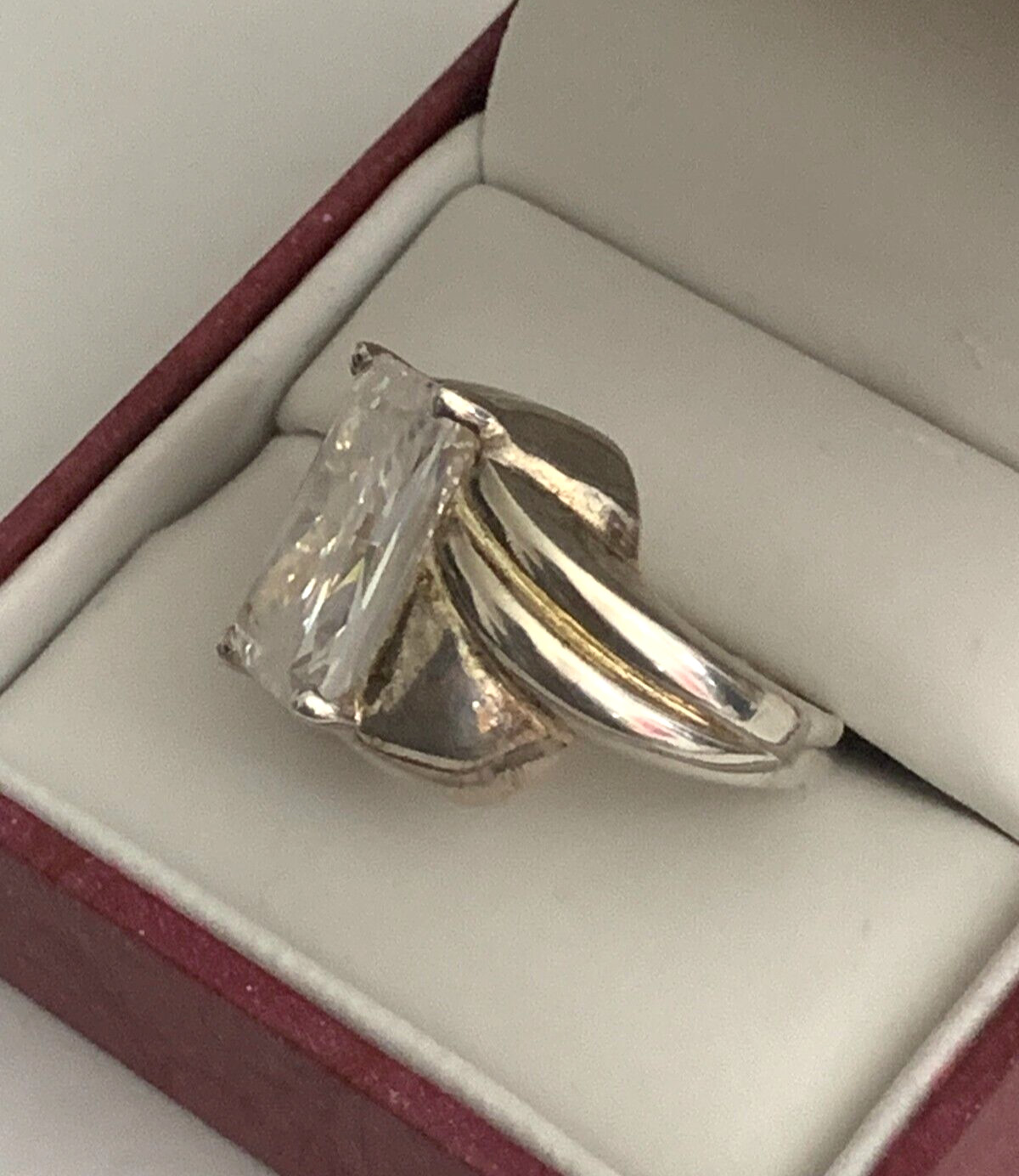Clyde Duneier CID Sterling Silver 925 Ring Emerald Cut Rock Crystal Size 8 VTG