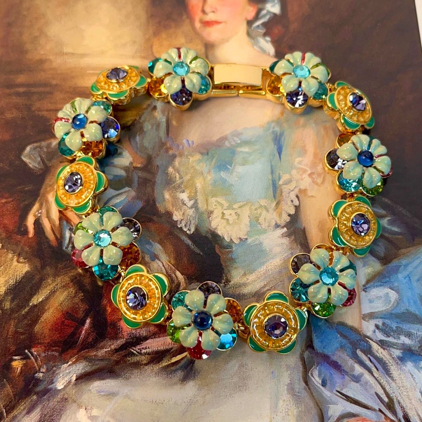 Sicilian Garden Vintage Enamel Flower Bracelet | Colorful Hand-Painted New