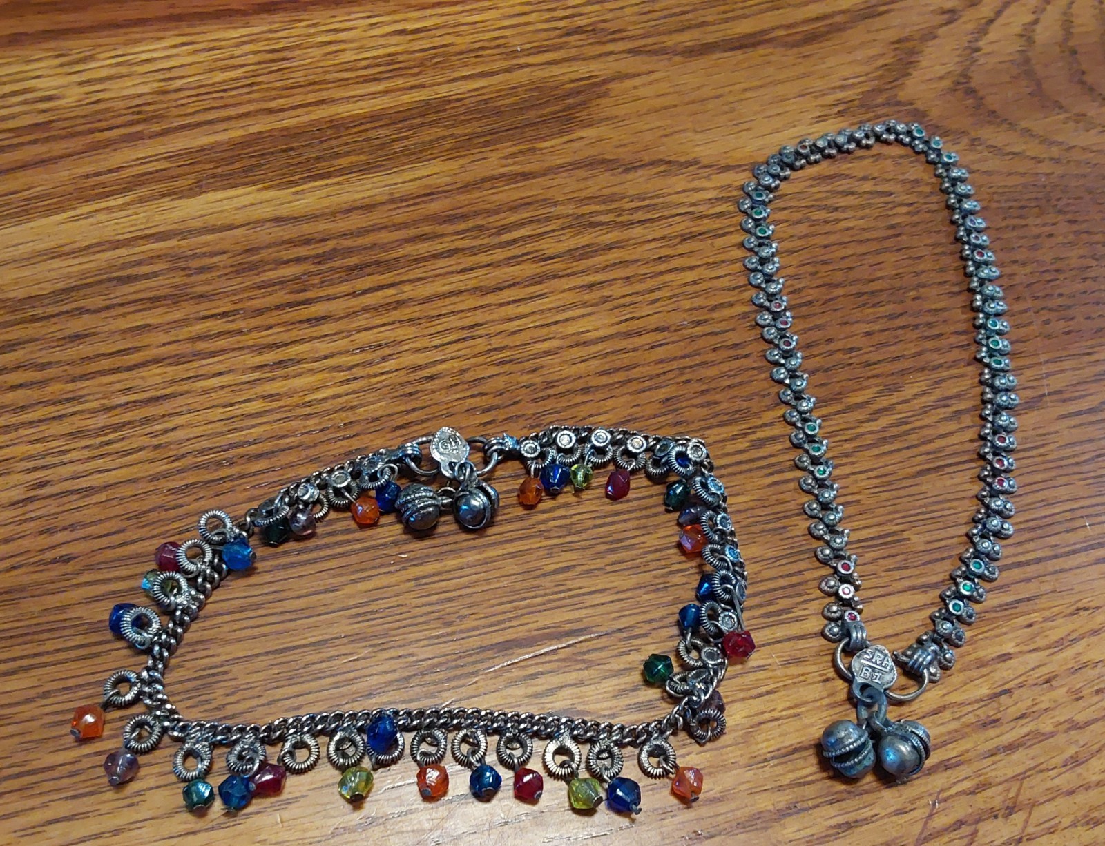Vintage Fashion Jewelry MARKED Nice, Intricate Silver Metal w/Colorful Inserts
