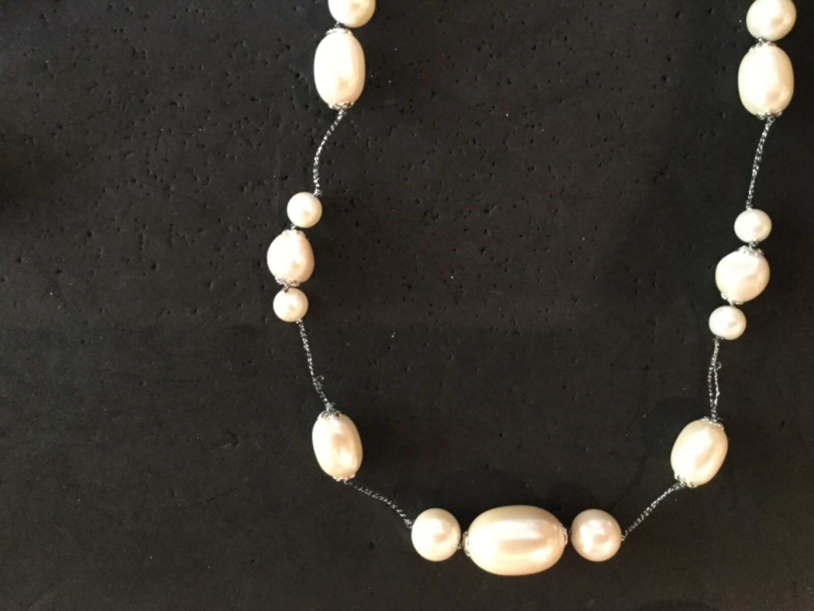 Rare VTG Monet Long Faux BaroquePearl Different Sizes & Shapes Necklace 44”