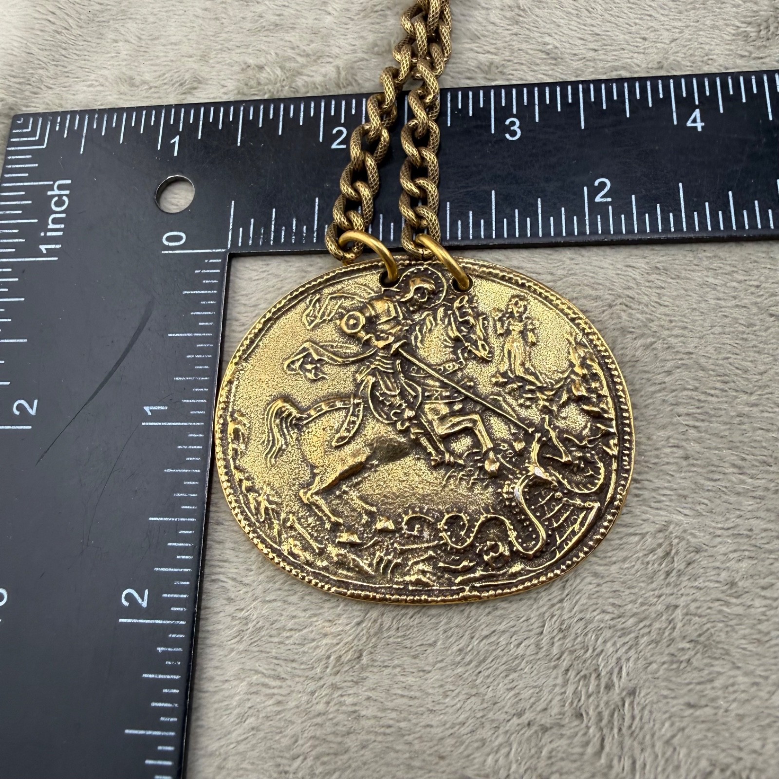Vintage Alva Museum Replica Necklace Gold Tone “St George Slaying the Dragon” 24