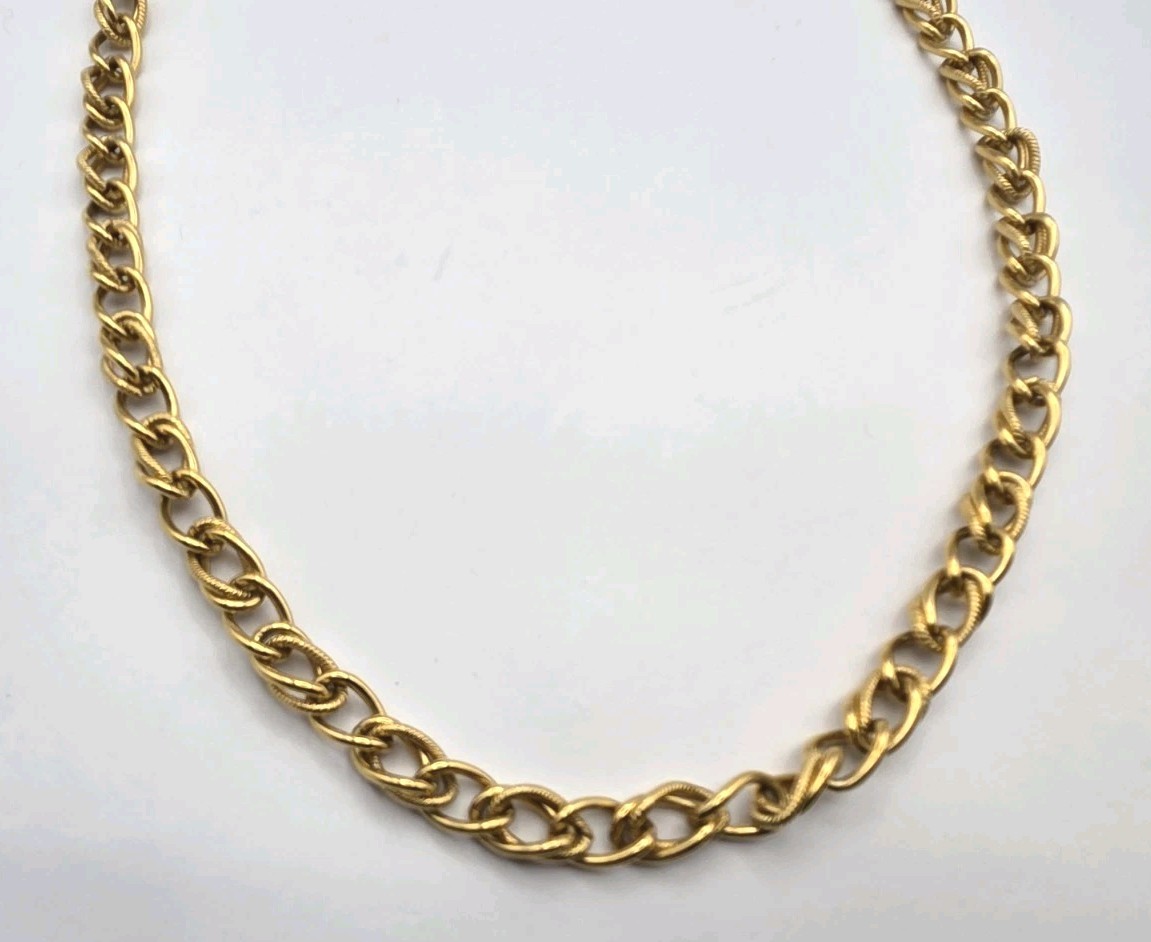 Vintage Monet Gold Tone Spiga Wheat Chain Necklace Signed Textured