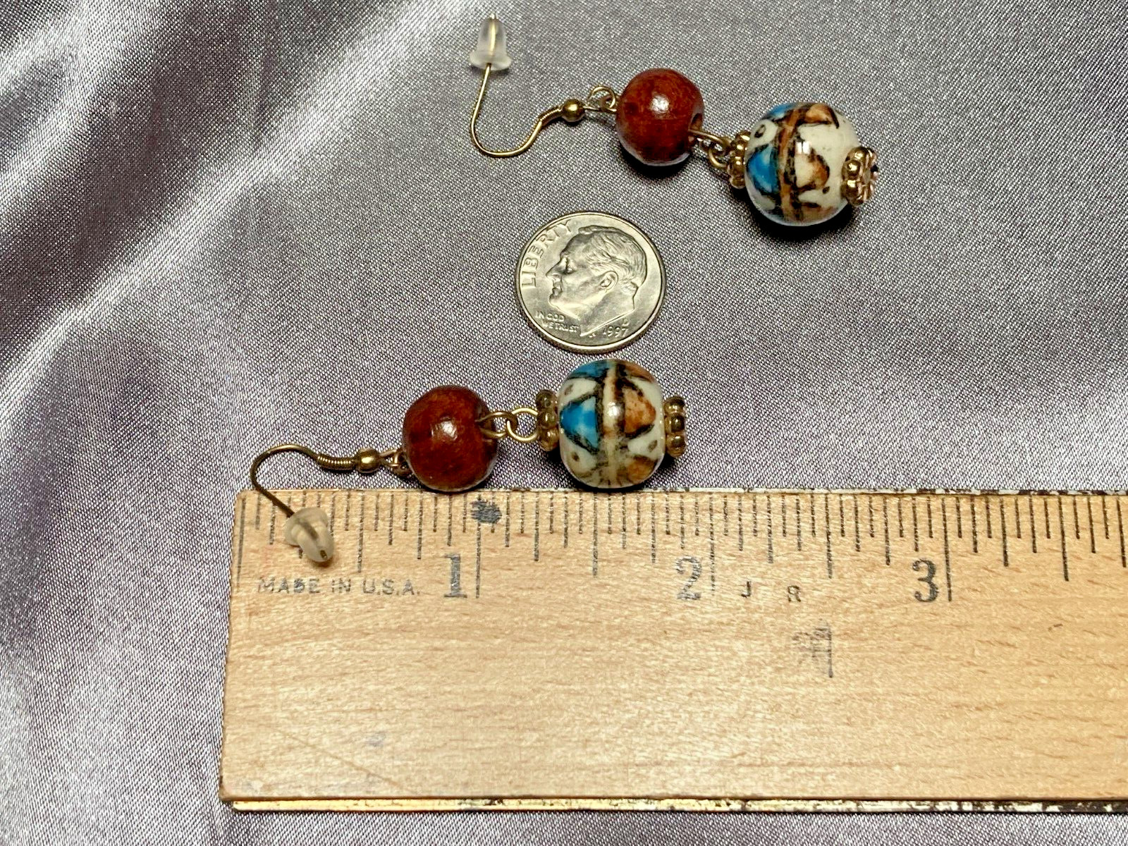 M Style Lab Vintage Fashion Hand Painted Ceramic & Wood Bead Dangle Earrings