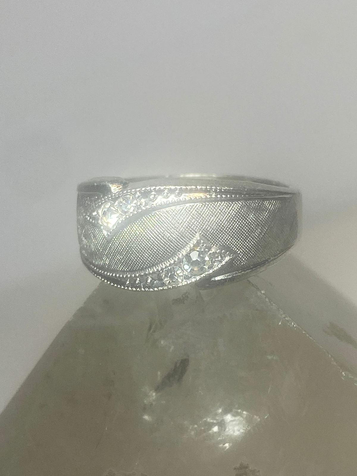 Brushed ring size 7.75 Art Deco influences band sterling silver women girls