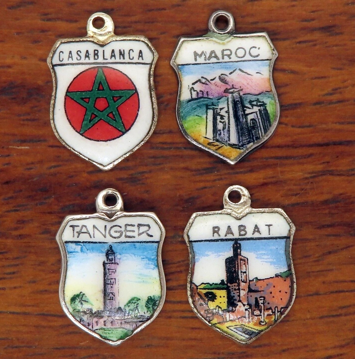 Vintage silver MOROCCO NORTH AFRICA COUNTRY SOUVENIR ENAMEL TRAVEL SHIELD charm