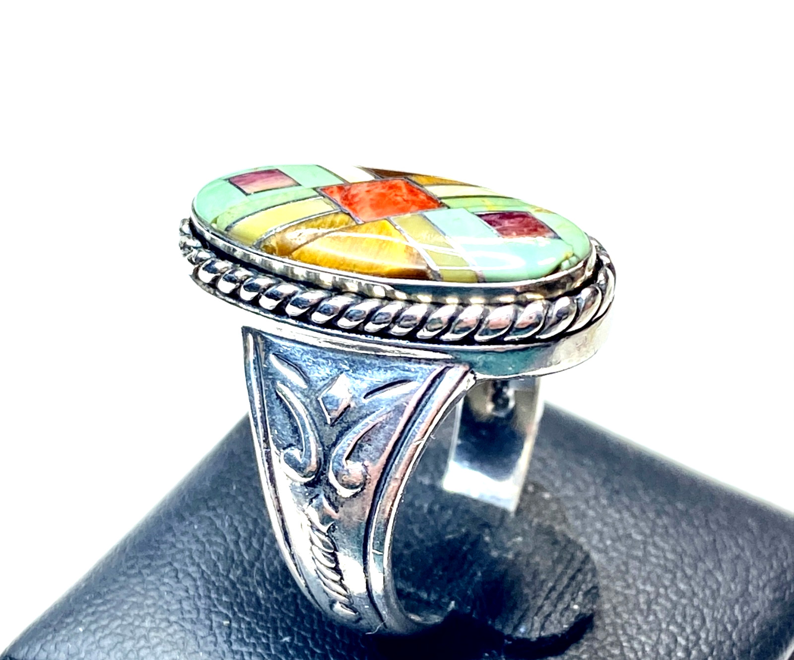 Vintage Carolyn Pollack Relios Sterling Silver Multi-gem inlay Ring Size 8 1/4