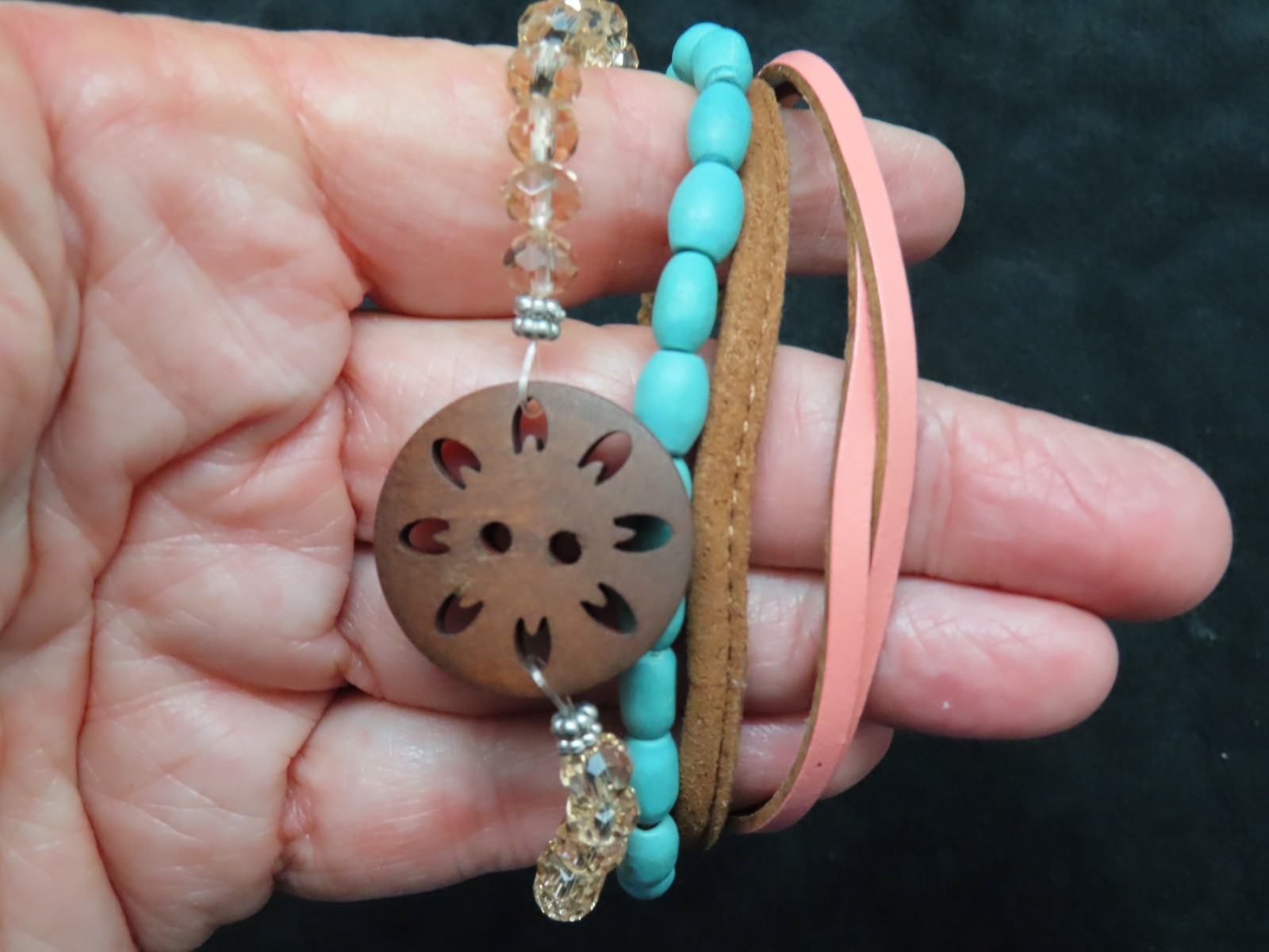 Vintage Multi Strand Leather & Bead Tie Bracelet