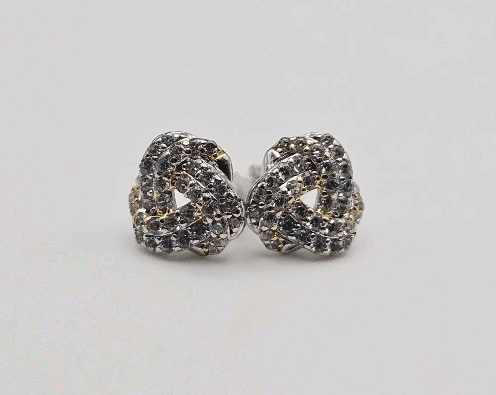 YGI Sterling Silver CZ Celtic Knot Post Back Earrings 9mm