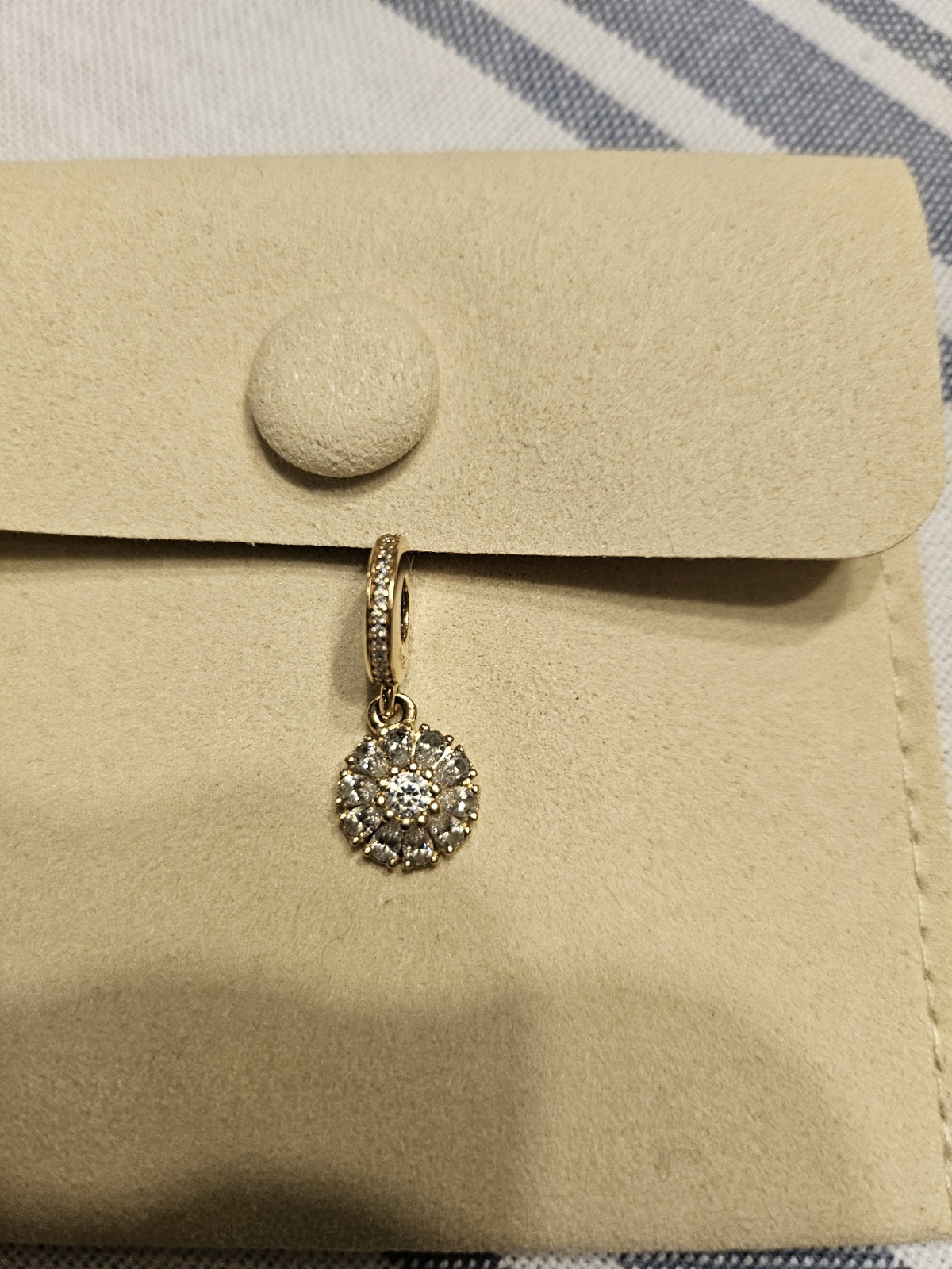 Pandora 14k Solid Y. Gold CZ Embellished Floral Drop Dangle Charm Retired 🌼