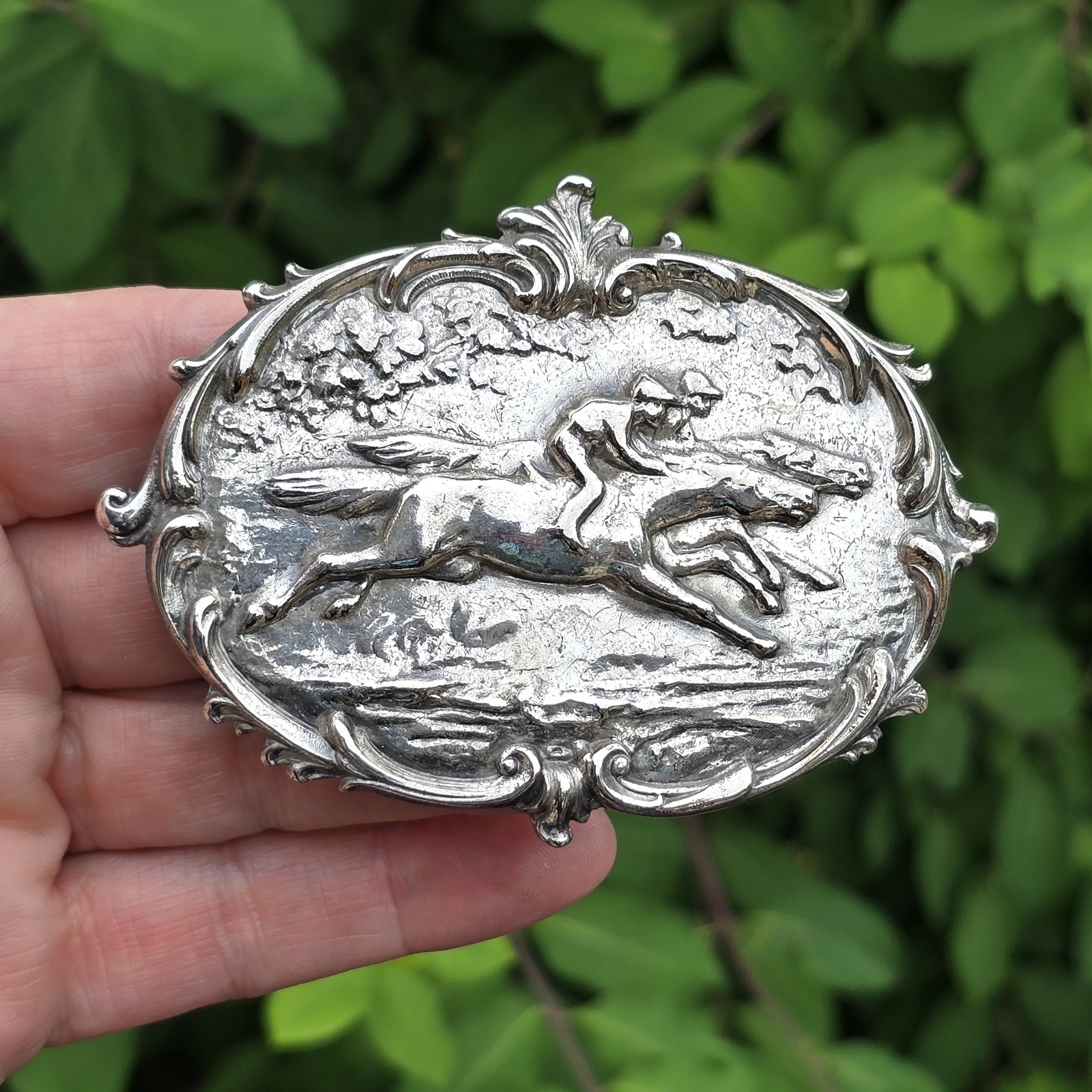 Large Statement Piece Vintage Silver Brooch Horse Derby Race Equestrian Kentucky