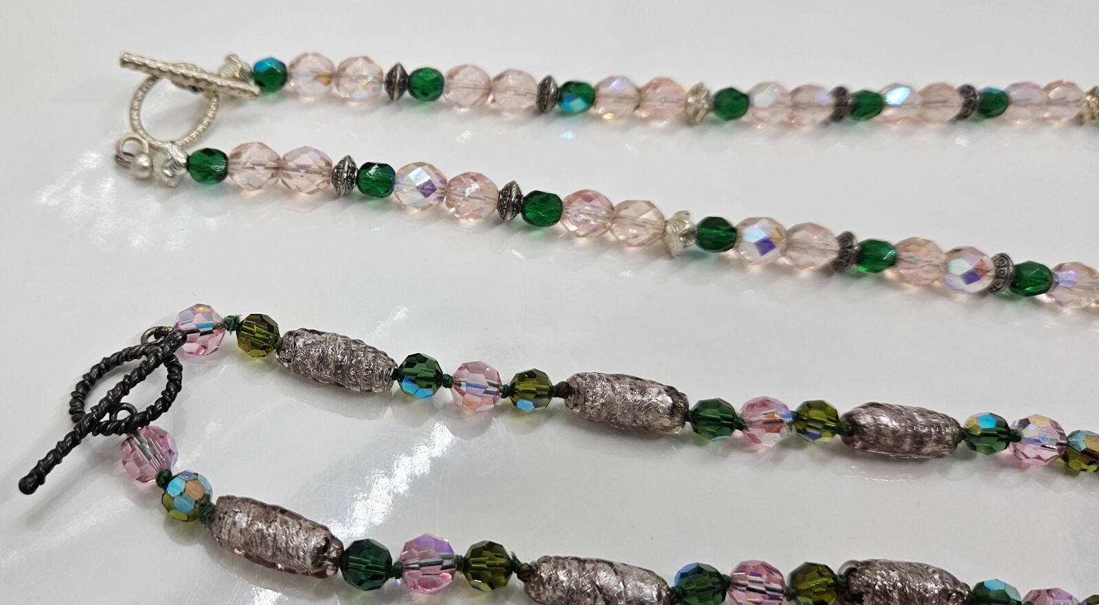 Vintage Art Glass Necklace Multicolor Beads Toggle Closure Lot of Two