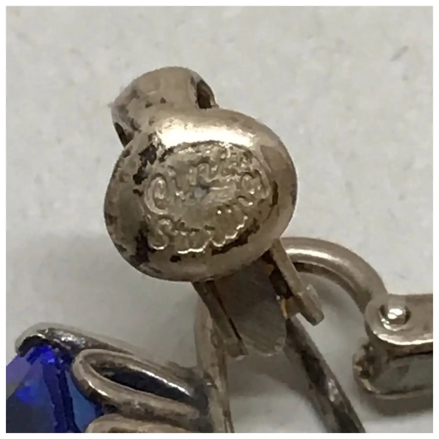 Vintage Guglielmo Cini Sterling Corinthian Crown Earrings, Signed Script, Blue