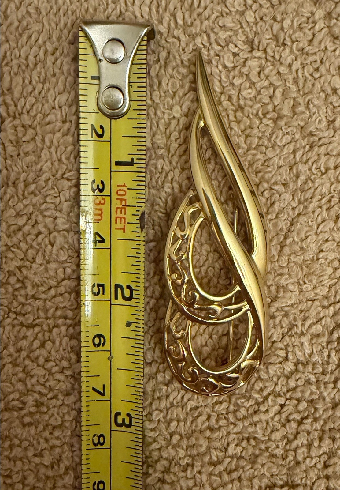 Vintage Trifari Filigree Brooch Pin + Stud Earrings (3pc Matching Set, Signed)