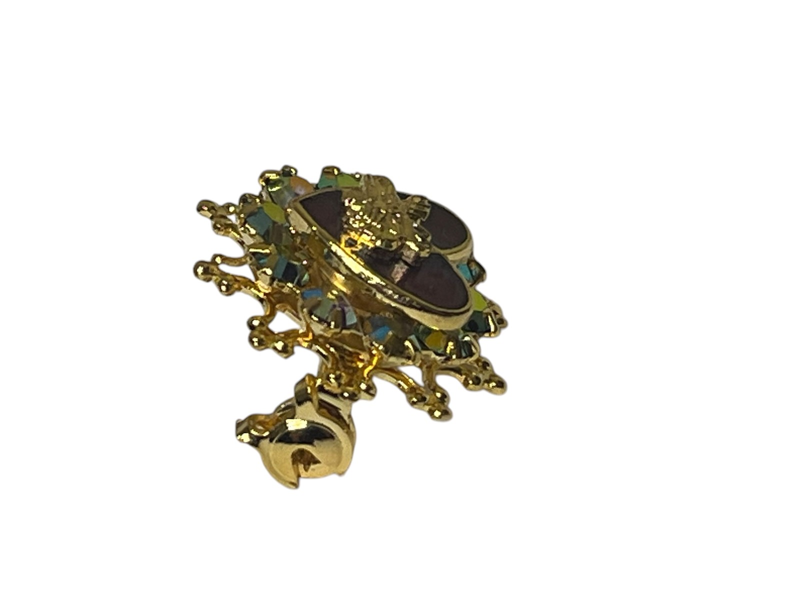 Vintage Gold Tone Red Heart Flower Rhinestone Brooch Pin Jewelry