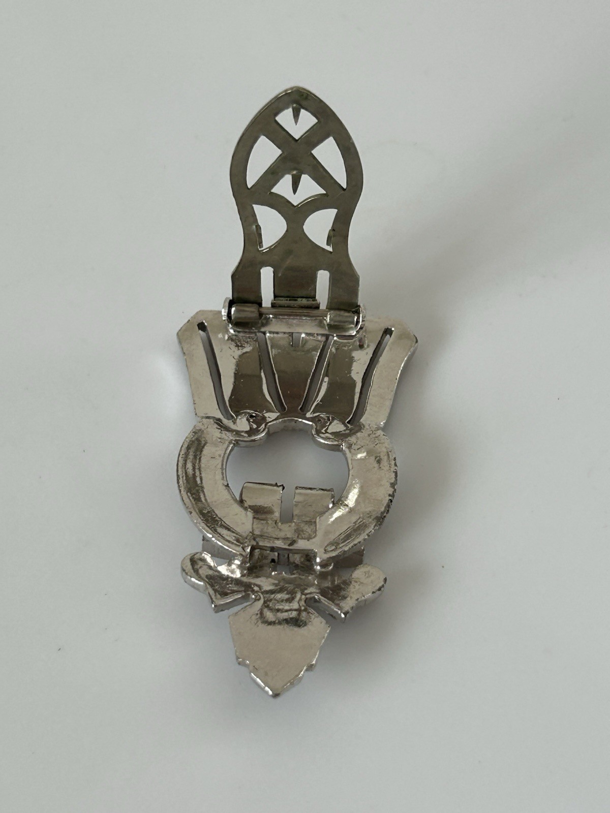 Vintage Art Deco Rhinestone Dress Clip Fur Clip Brooch Silver Tone 2”