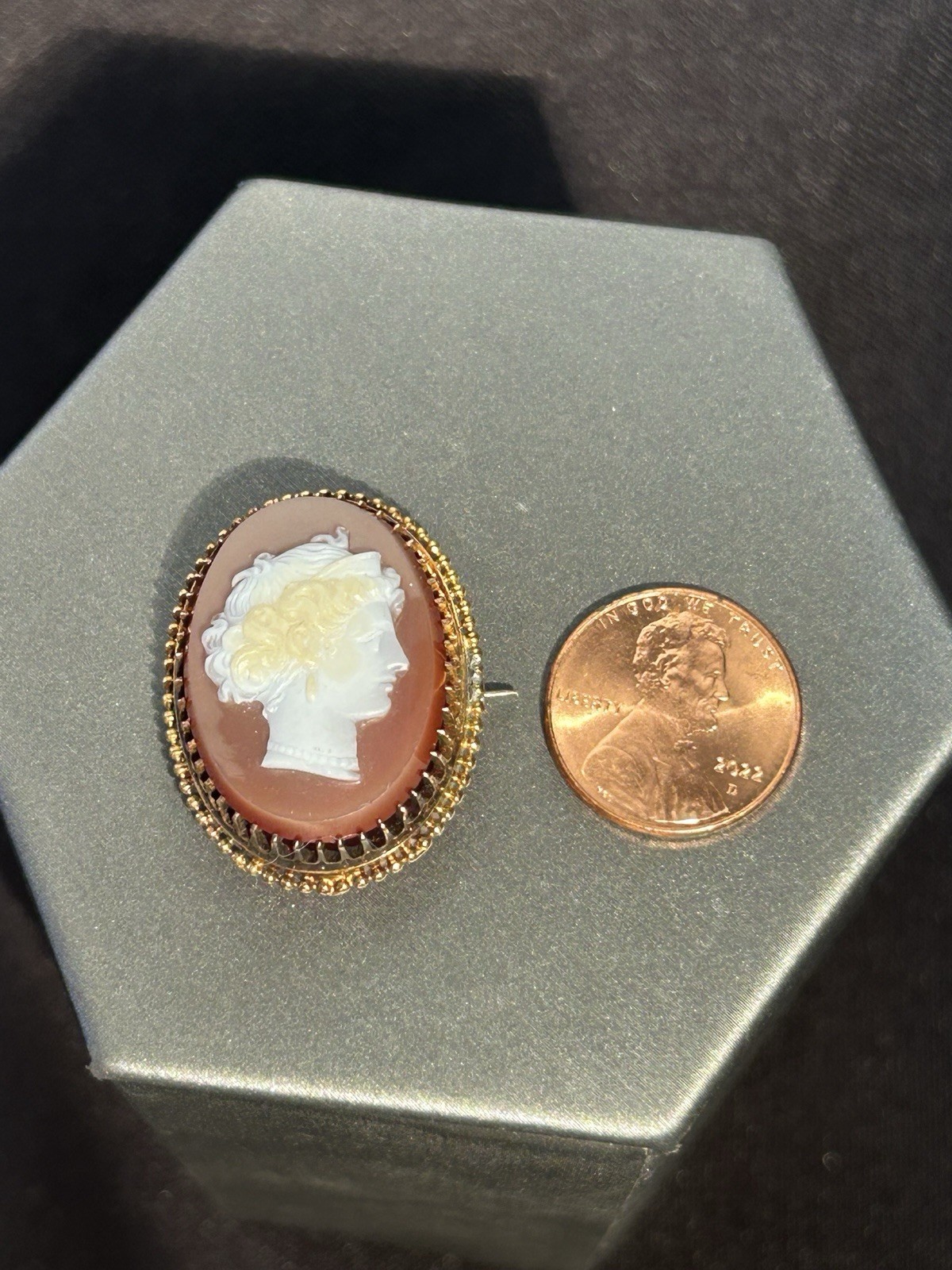 Antique Carved Shell Cameo Brooch Gold Frame Victorian Lady Portrait*
