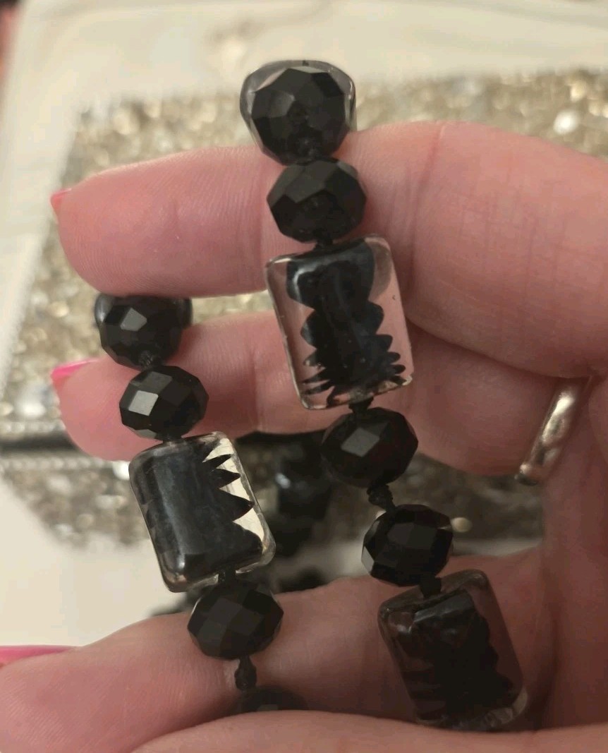 Antique Paris Necklace Black and Clear Glass Beads 1920s Flapper Xtra Long