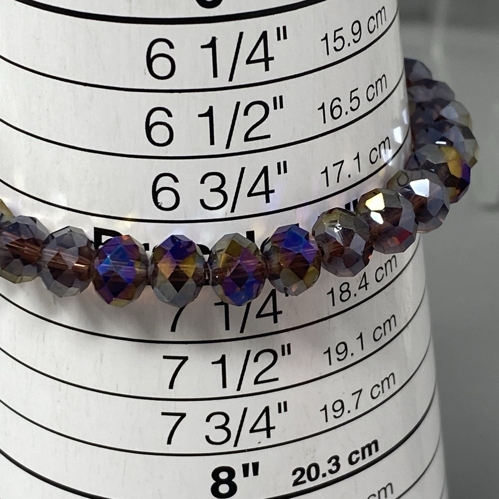 Purple Glass Beaded Bracelet Stretch AB Coated Peacock Oil Slick Faceted 7″