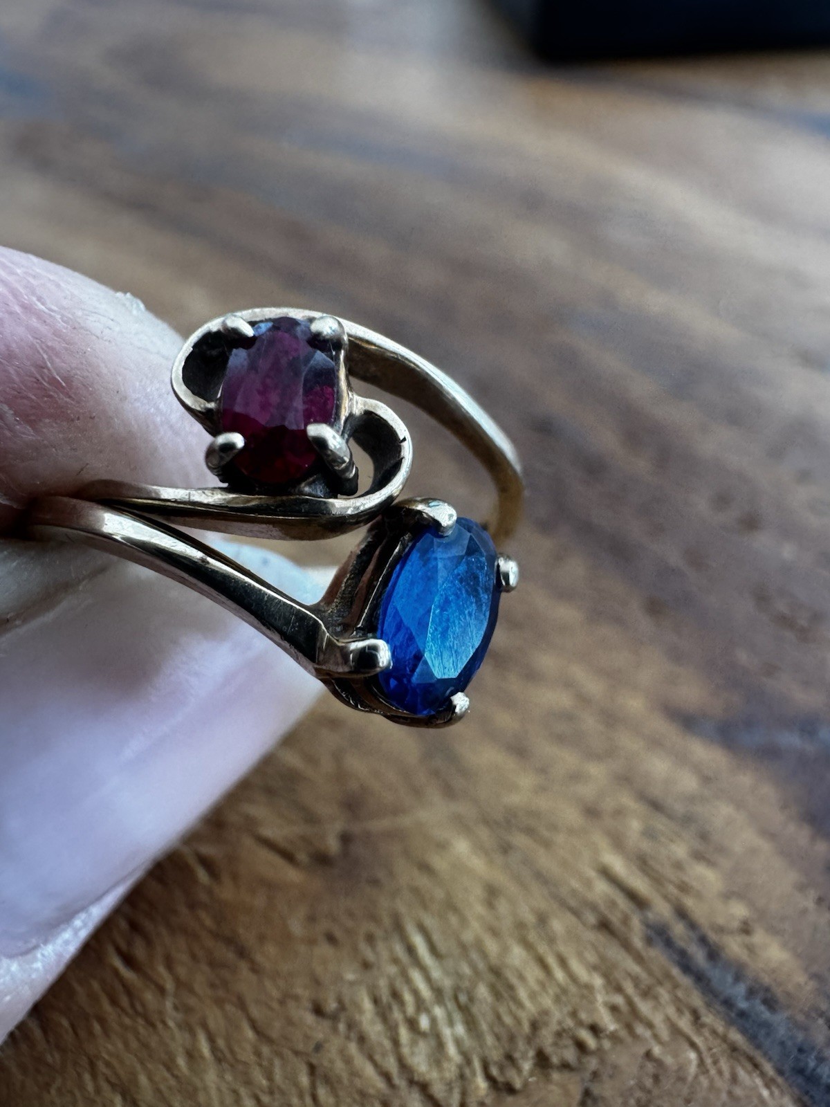 VTG 10K Yellow Gold Two Rings Toi et Moi Ruby Sapphire Ring Set sz 4.25 2.39 Gr