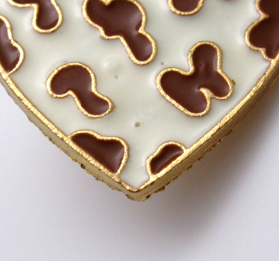 Cow Print Heart Lapel Pin Gold Tone Border Country Western Aesthetic