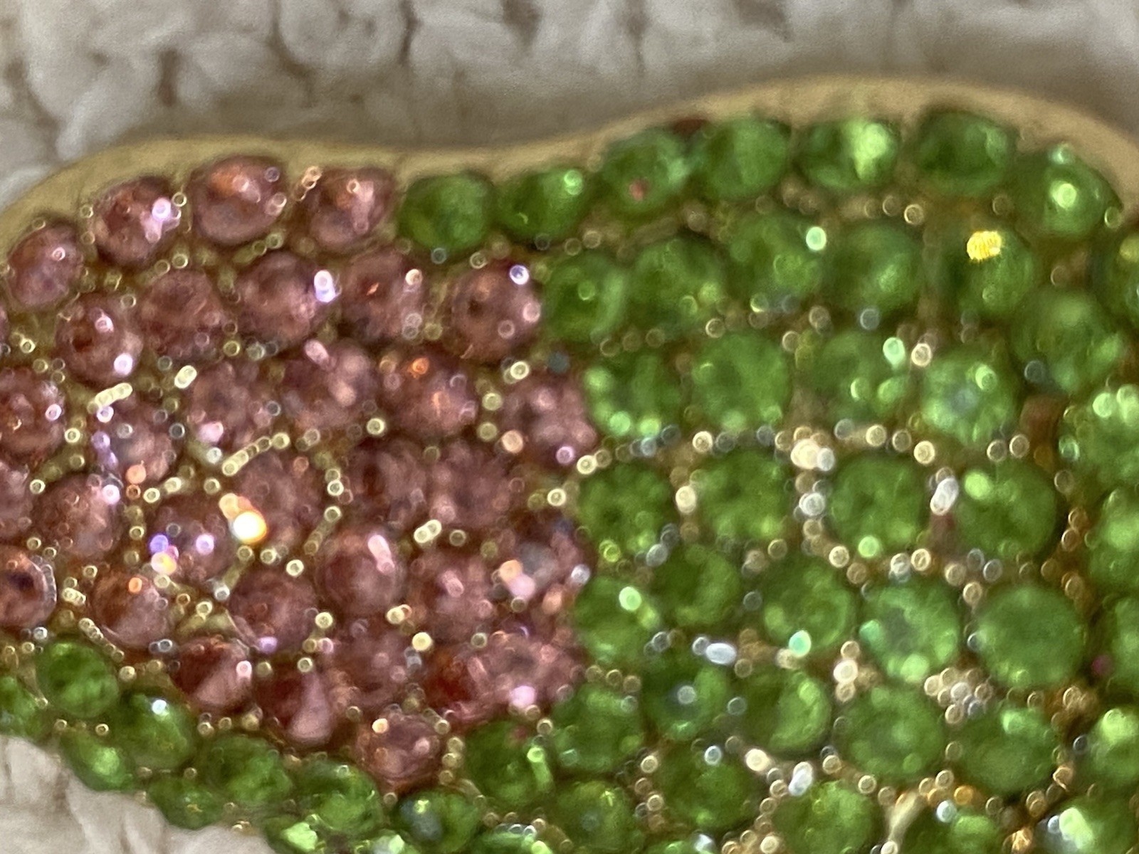 Vintage Pear Shape Pink And Green Rhinestone Gold Tone Brooch