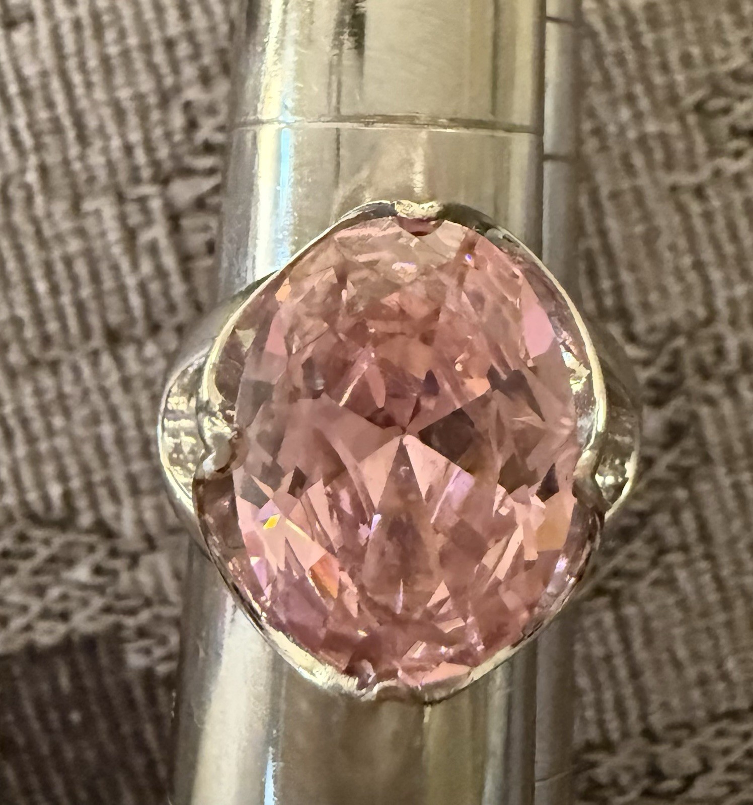 Vintage QVC HSN ? Pink Cubic Zirconia? Sterling Silver Cocktail Ring Sz 9.5 8.5g