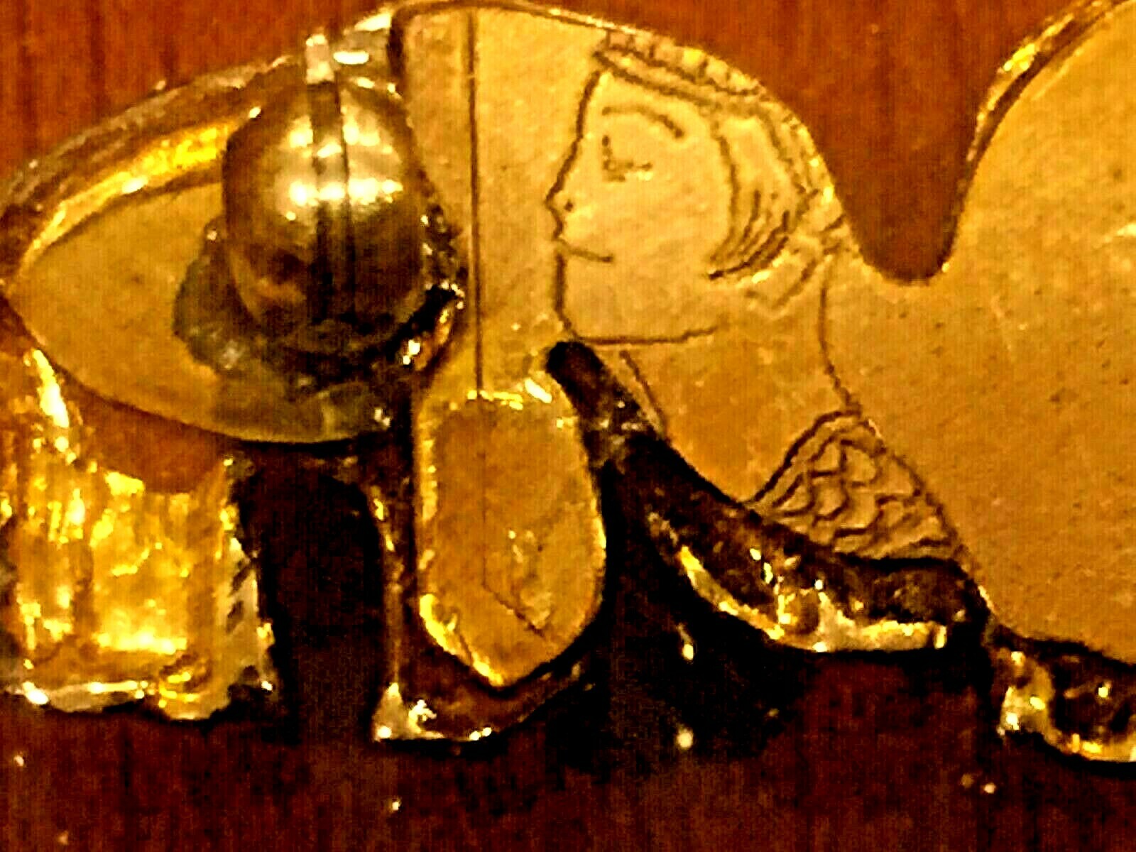 MARKED FASE OF LADY BROOCH PIN 3 ELEPHANT w/BLACK ENAMEL RINE STONES GOLDFILLED
