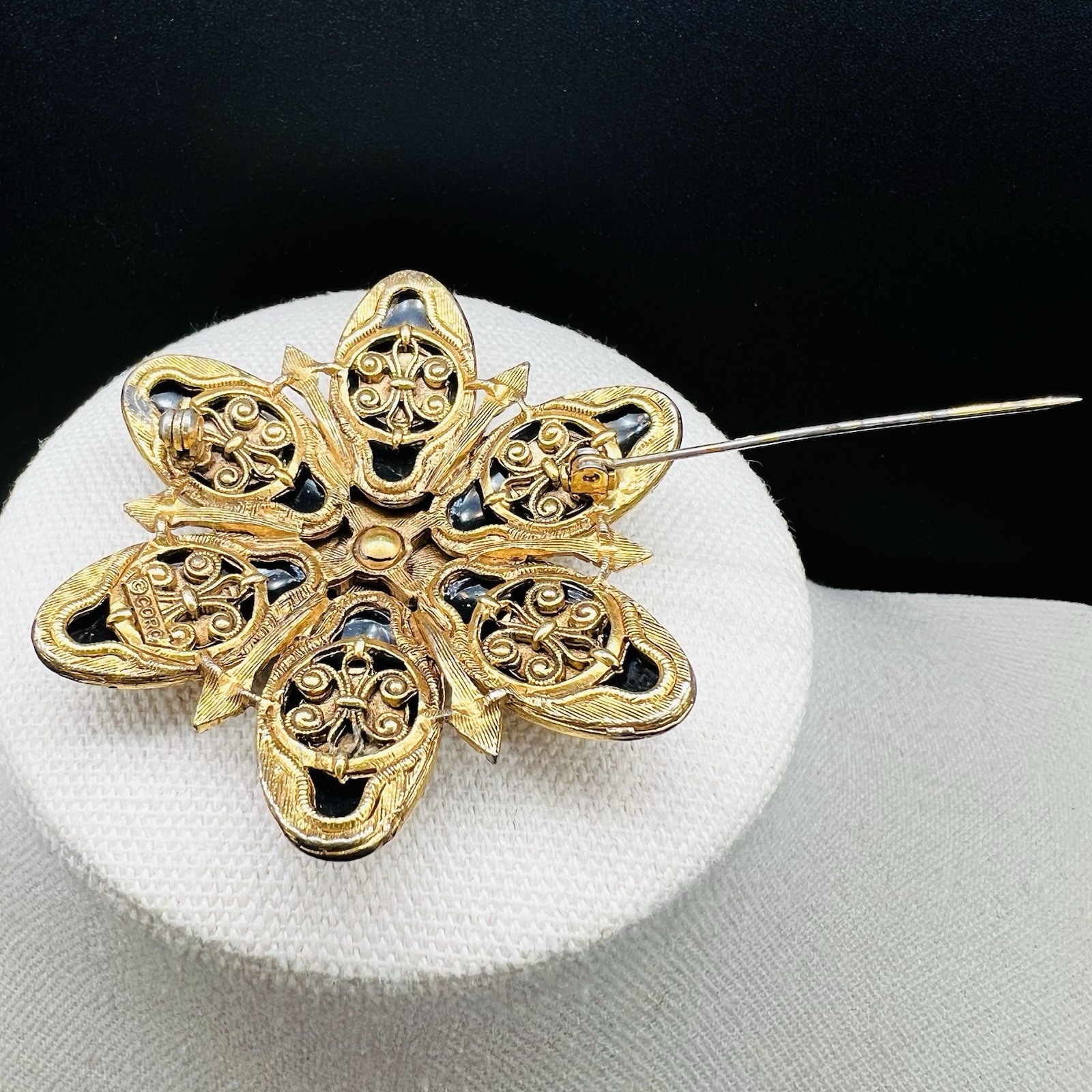 Vintage Brooch Lot Coro Coin Avon Filigree Sterling Enamel Earrings Black Gold