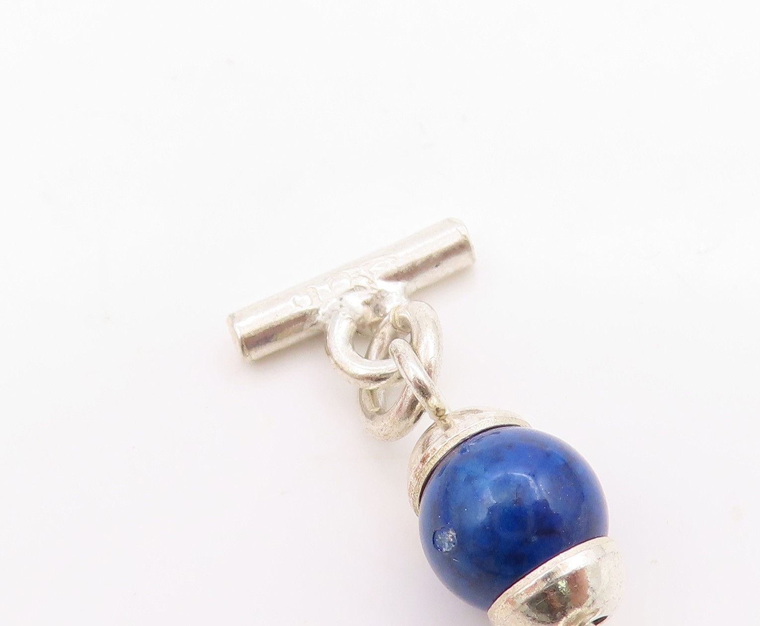 925 Sterling Silver Vintage Bracelet Lapis Lazuli Bead Wire Wrapped Link BT11746