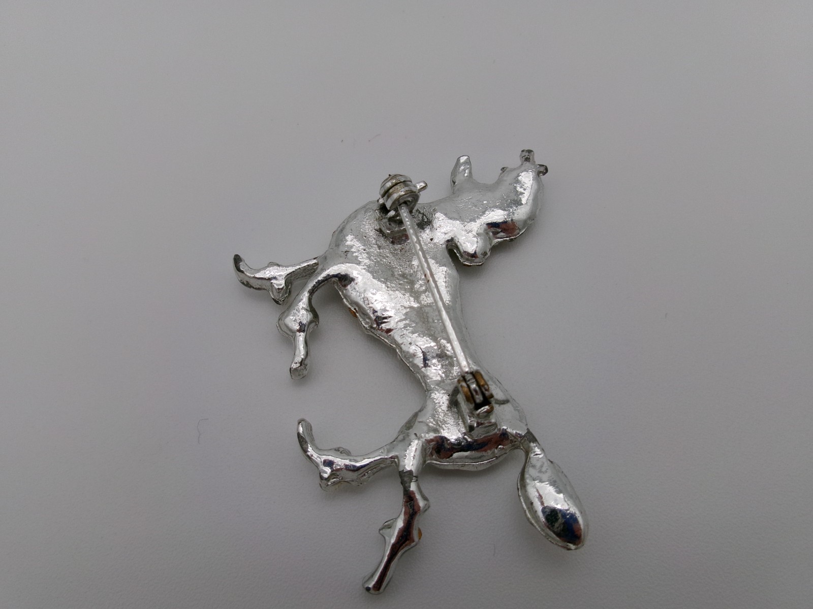 Vintage Poodle Dog Brooch Pin Mid Century Modern Rhinestones SIlvertone Unsigned