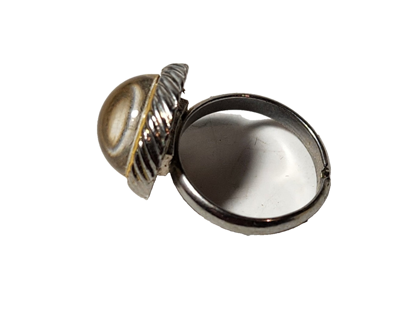 VTG Moon Stone Cabochon Ring Size 5.5 Expanding Translucent Sparkle Silver Tone