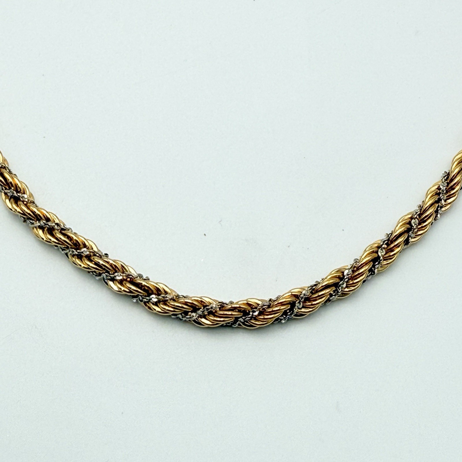 Vintage Monet Necklace Gold Tone Rope With Entwined Silver Tone Chain 23”