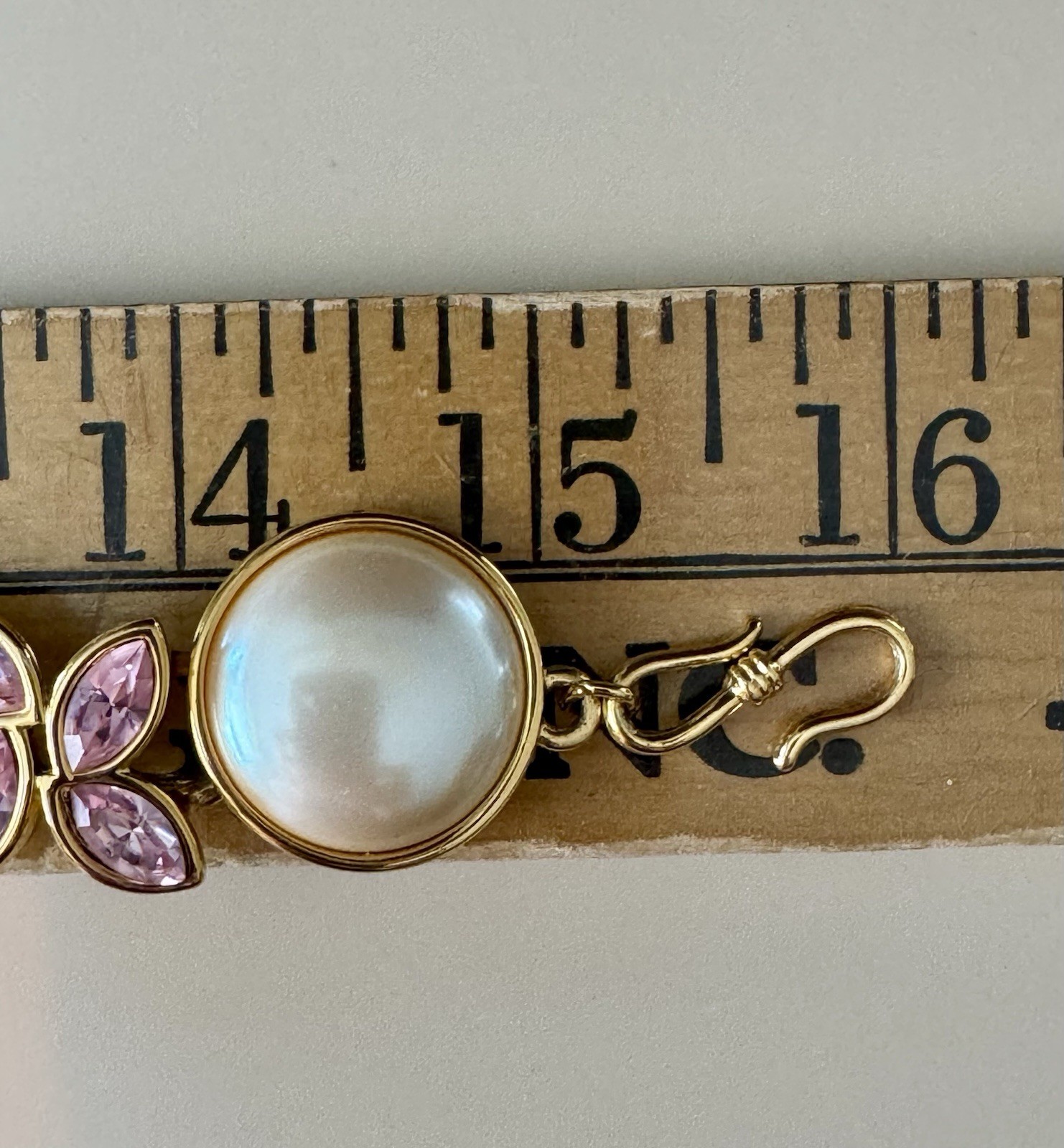 Vintage Monet Runway Necklace Faux Pearls Pink Crystal Gold Tone Statement