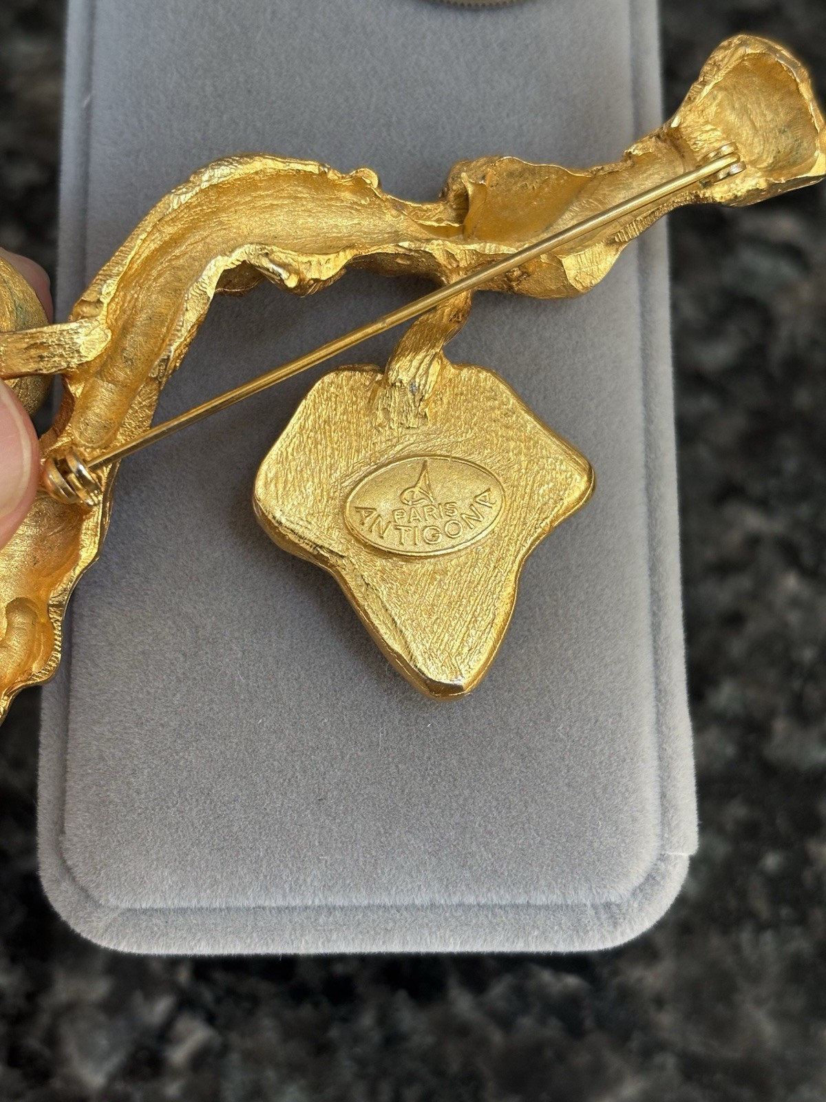 Vintage Antigona Paris Large Gold Plated Tree Branch Leaf Nature Brooch 3.75”