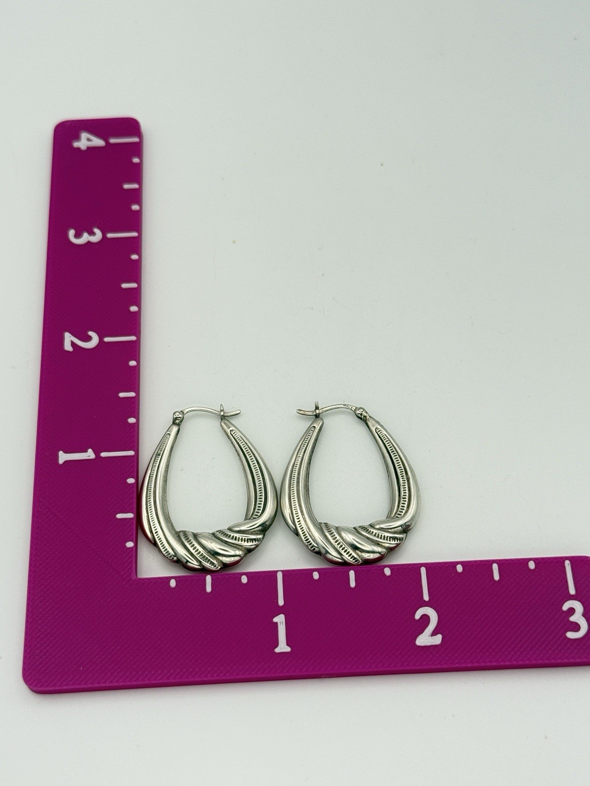 925 Sterling Silver Twisted Hoop Earrings Teardrop Ribbed Latch Back