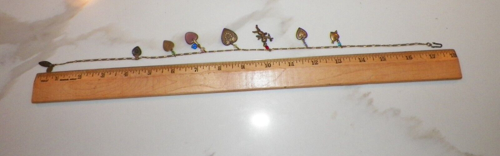 VINTAGE GLASS WORKS STUDIO HEARTS & CHERUB CHARMS NECKLACE 16″