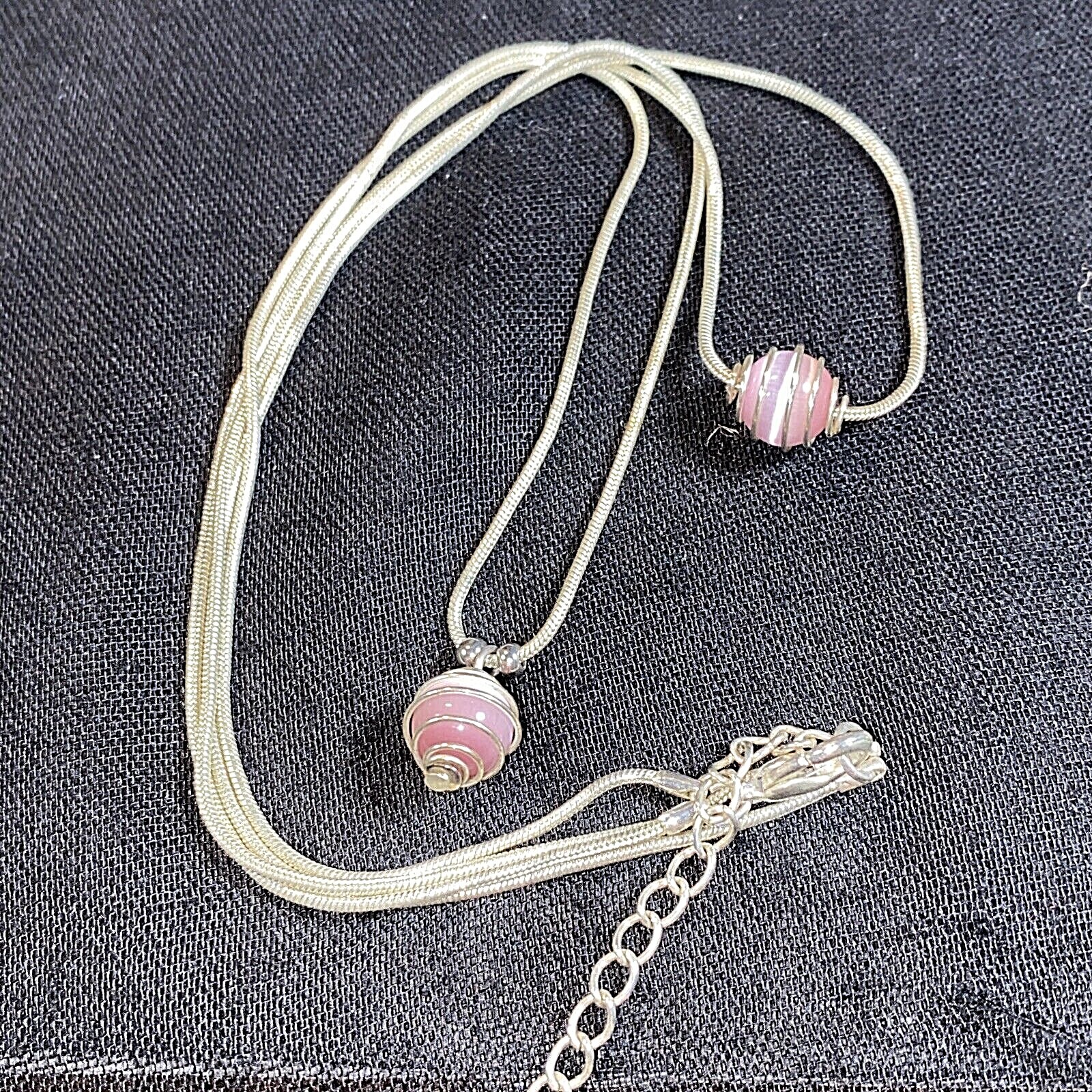Slver Tone double Snake Chain & Wire wrapped Pink Moonglow Pink Glass Beads 18″