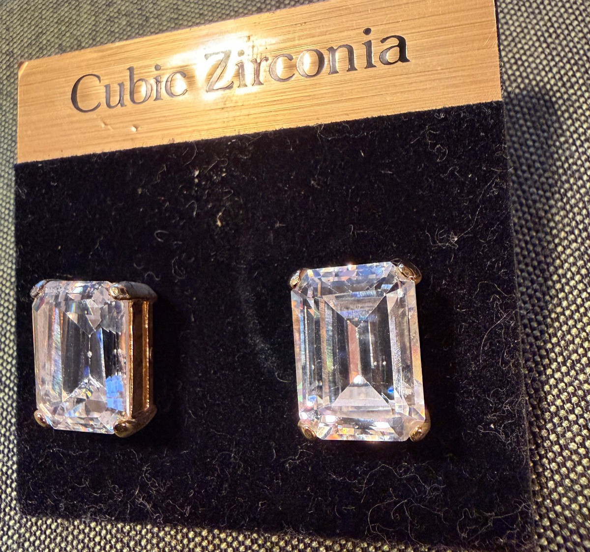 Gold Tone Baguette Cubic Zirconia Stud Earrings Gold Plated Ear Wire NOI
