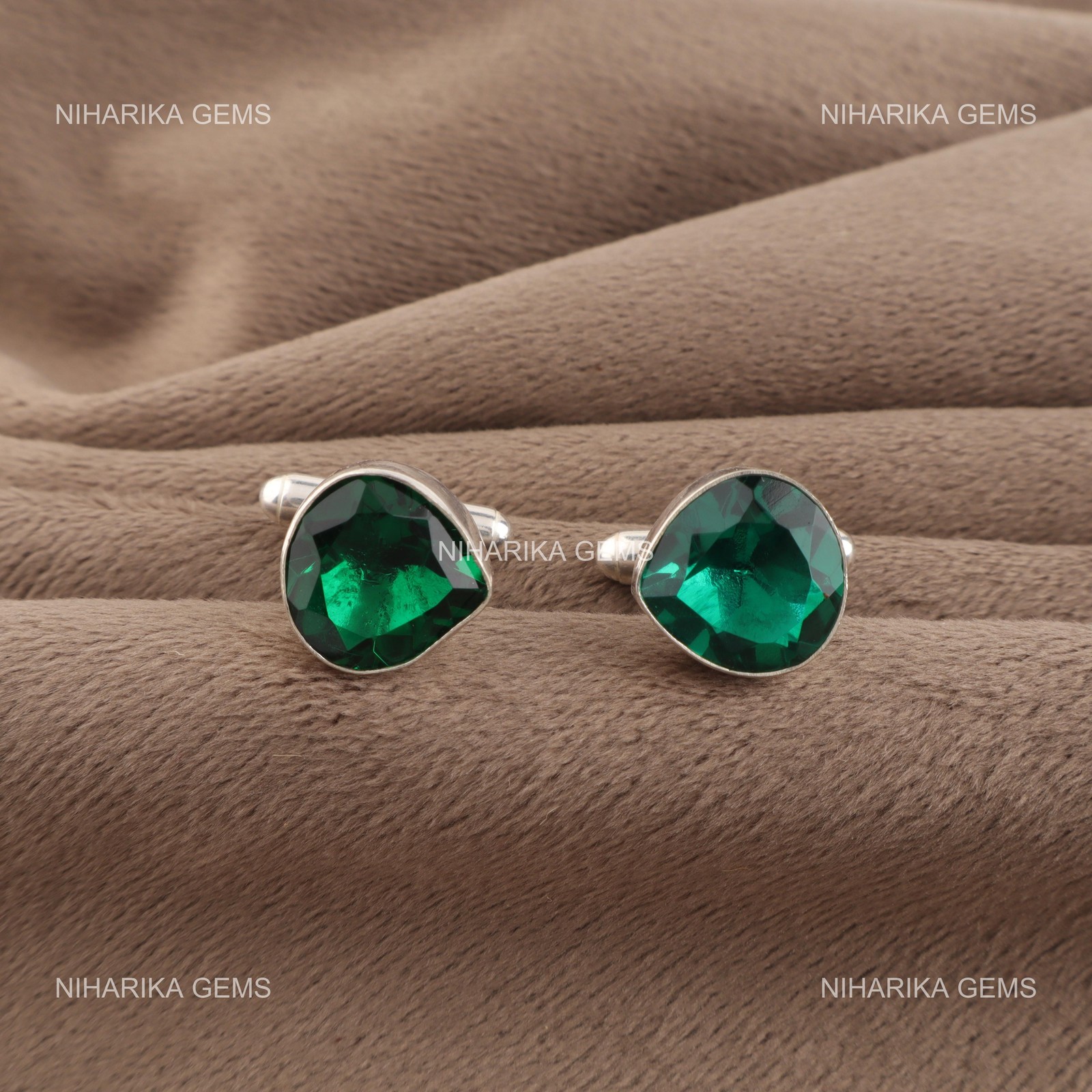 925 Silver May Green Emerald Gemstone Brother Gifts Unique Party Wear Cufflinks